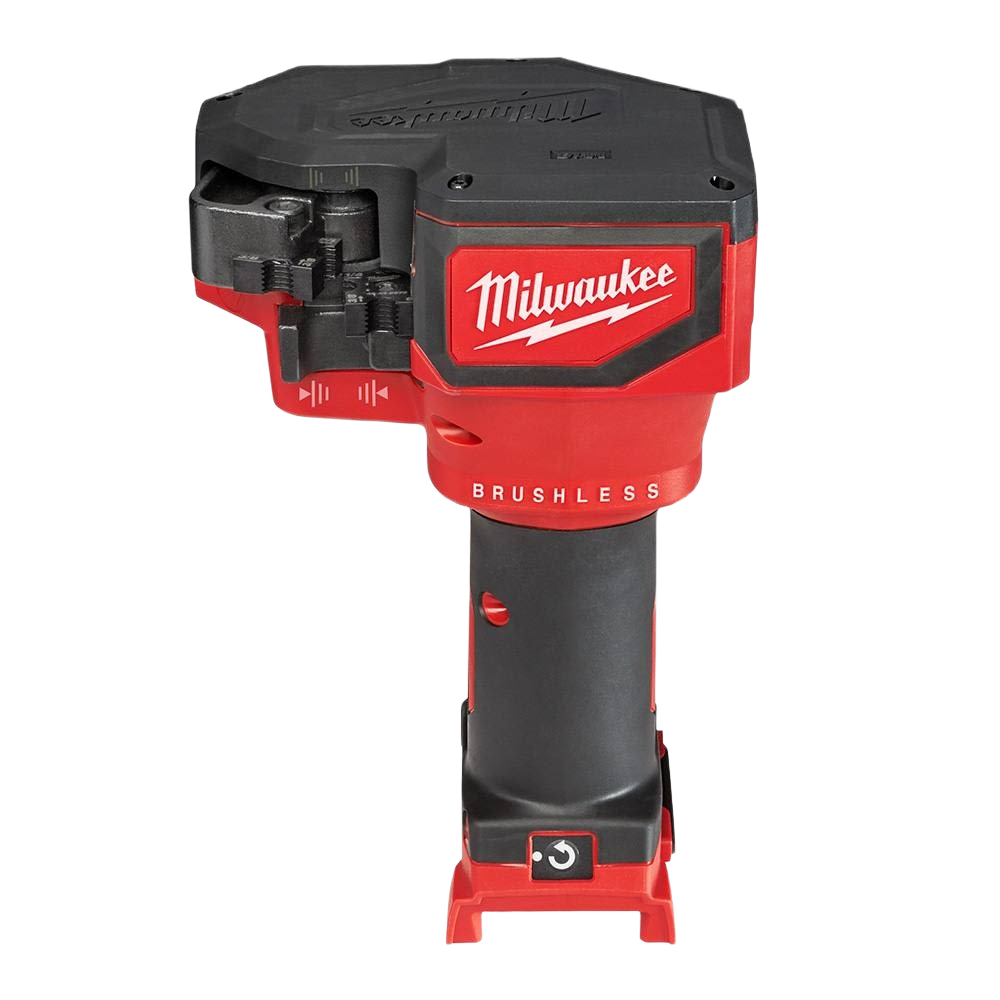 Red and black cordless brushless threaded rod cutter with ergonomic design for tools and home improvement use