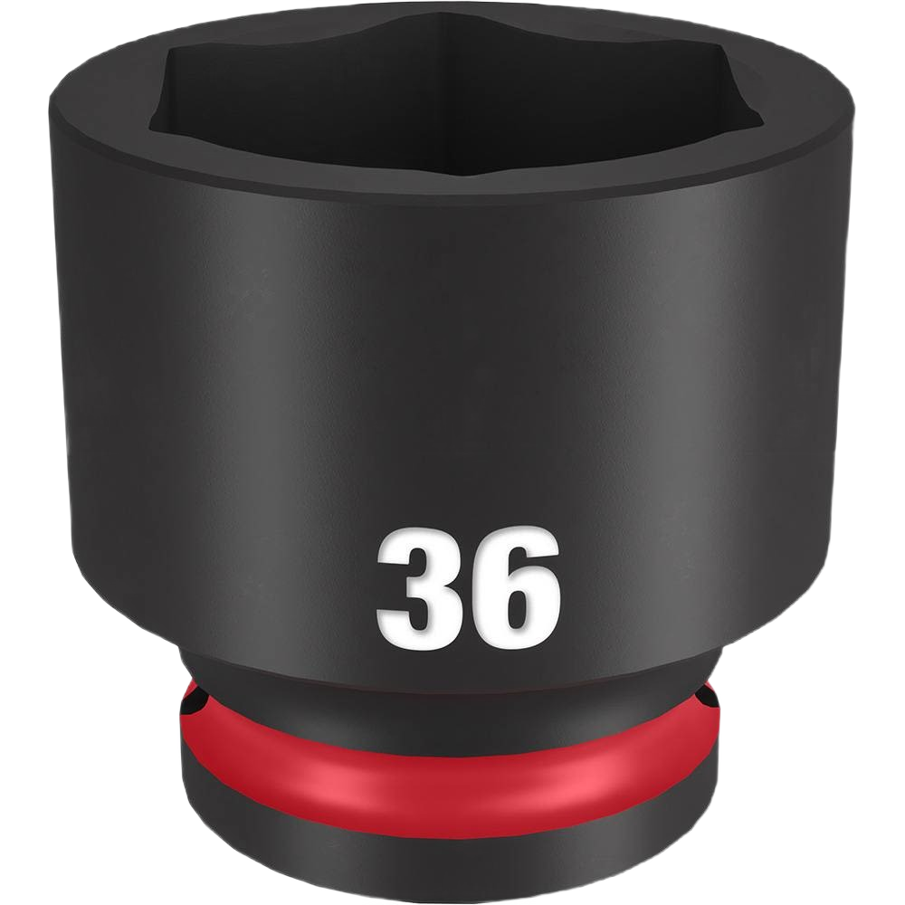 Heavy-duty 36-mm 6-point impact socket with red ring for secure fit in tools and home improvement tasks