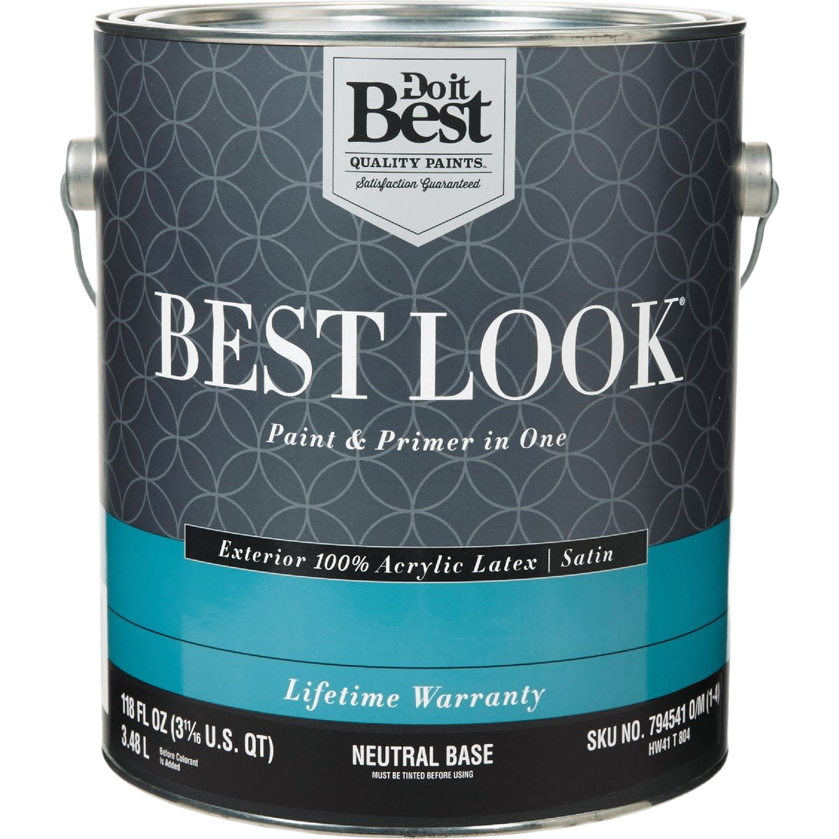 One gallon can of neutral base exterior latex satin paint and primer for home improvement under $50