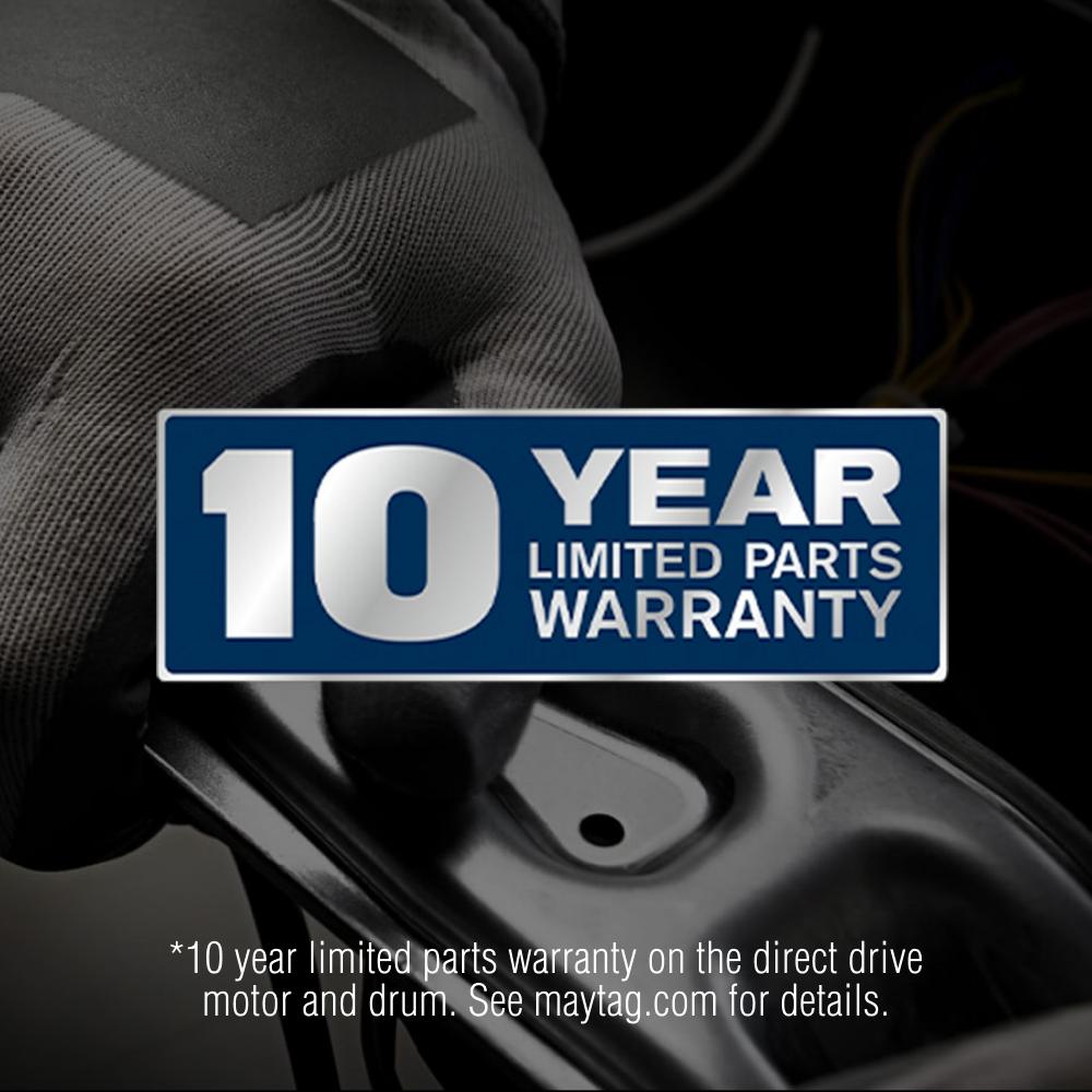 Close-up of gloved hand working on appliance part with 10 year limited parts warranty badge in appliances collection