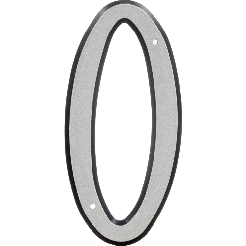 Reflective nail-on house number zero with black border designed for easy outdoor home improvement mounting