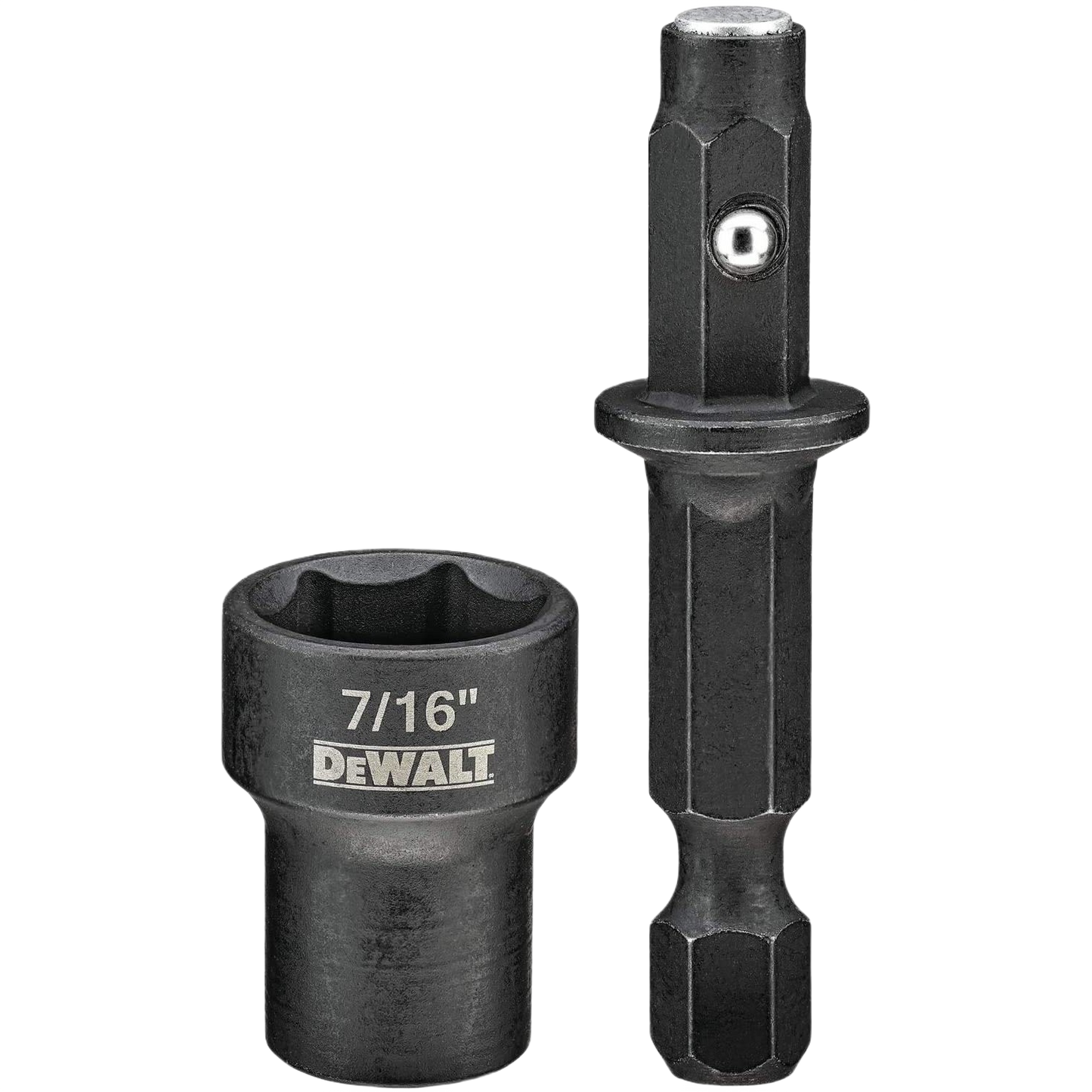Set of detachable 7/16-inch nut driver socket and hex shank adapter for tools and home improvement projects