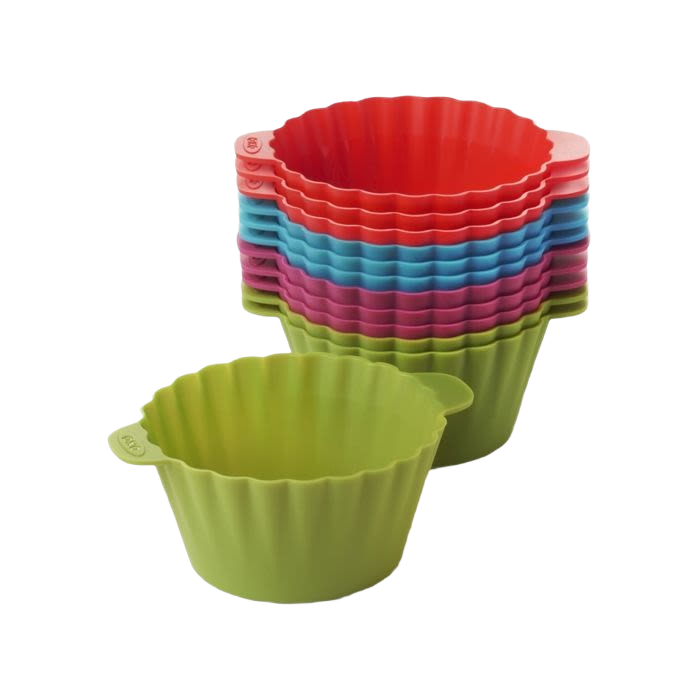 Set of colorful silicone baking cups with fluted edges for consistent cupcake baking in kitchen gadgets collections