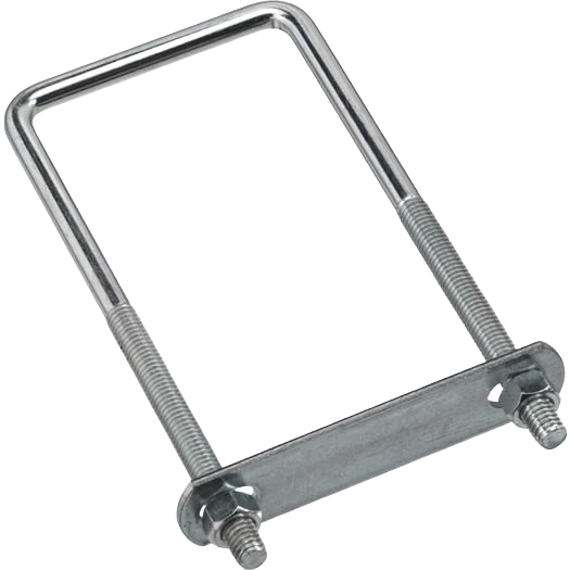 Zinc square U bolt with nuts and plate for securing wood or metal in hardware and fasteners collections