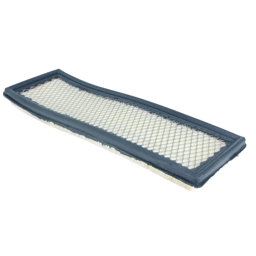 Rectangular John Deere air filter with black frame and white pleated filter media for equipment maintenance parts collection