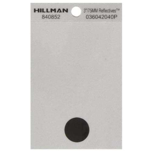Black reflective Mylar wide-style period sticker on white backing for hardware and home improvement use