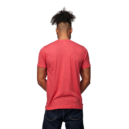 Back view of a medium unisex heather red poly-rich short sleeve shirt in Clothing & Shoes under $50 collection