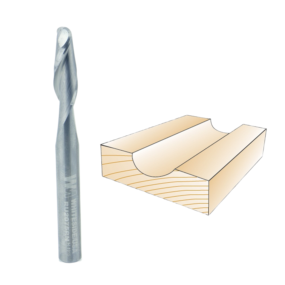 Solid carbide upcut spiral ball end router bit with 1/4 inch diameter for CNC routing in tool accessories collections