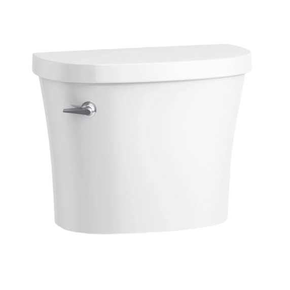 White toilet tank with left side lever handle designed for efficient water use in home improvement projects
