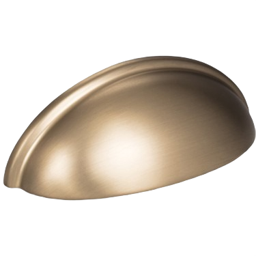 Satin bronze cup pull with smooth curved design for cabinet and furniture hardware under $50 collections