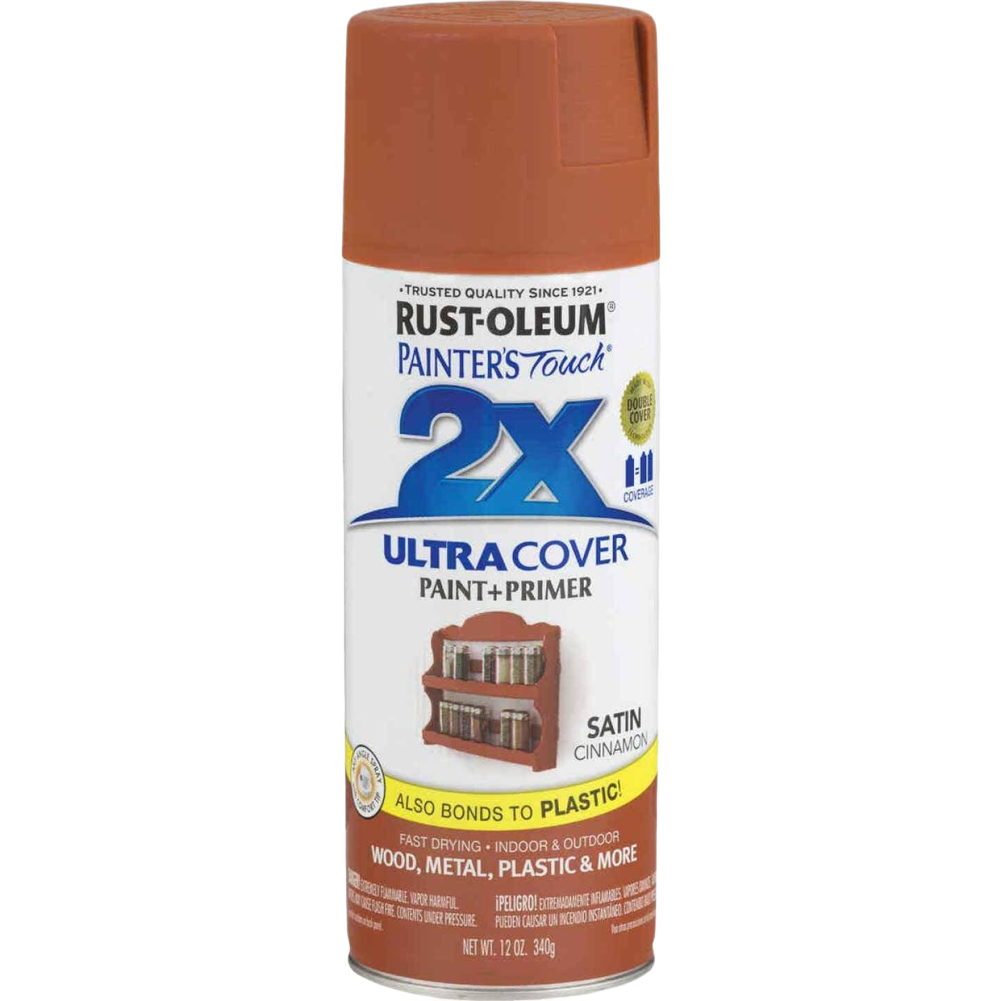 Rust-Oleum Cinnamon Satin spray paint and primer for wood, metal, plastic, and home improvement projects under $50
