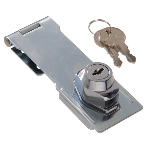 Chrome finished keyed gate hasp with lock and two keys for secure hardware and home improvement use under $50 collections