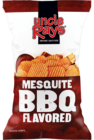Bag of Uncle Ray's Mesquite BBQ flavored ridged potato chips from Chips & Snacks and Food & Beverage collections