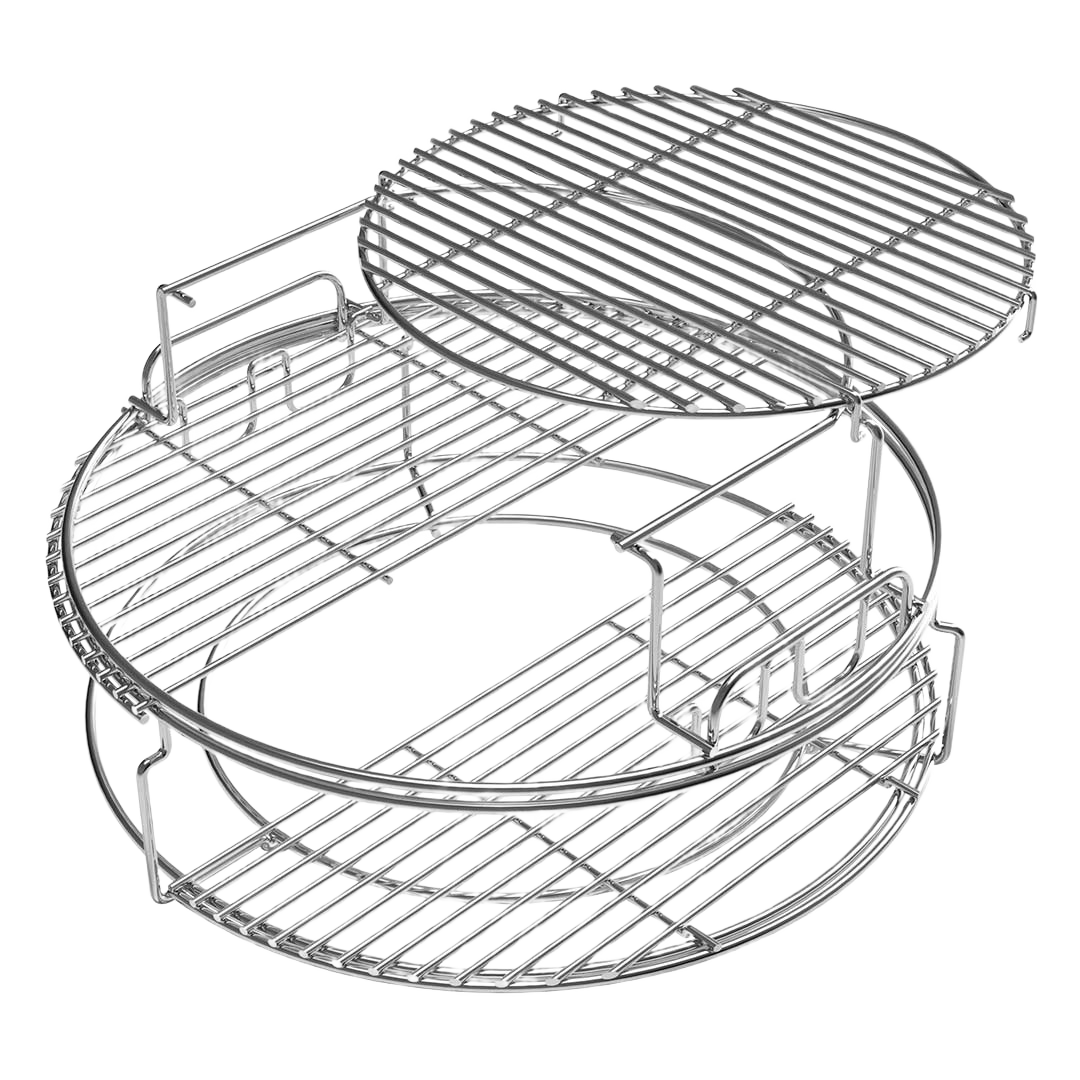 Two-level stainless steel grilling rack with sliding grid for versatile cooking in outdoor living and grill accessories collections