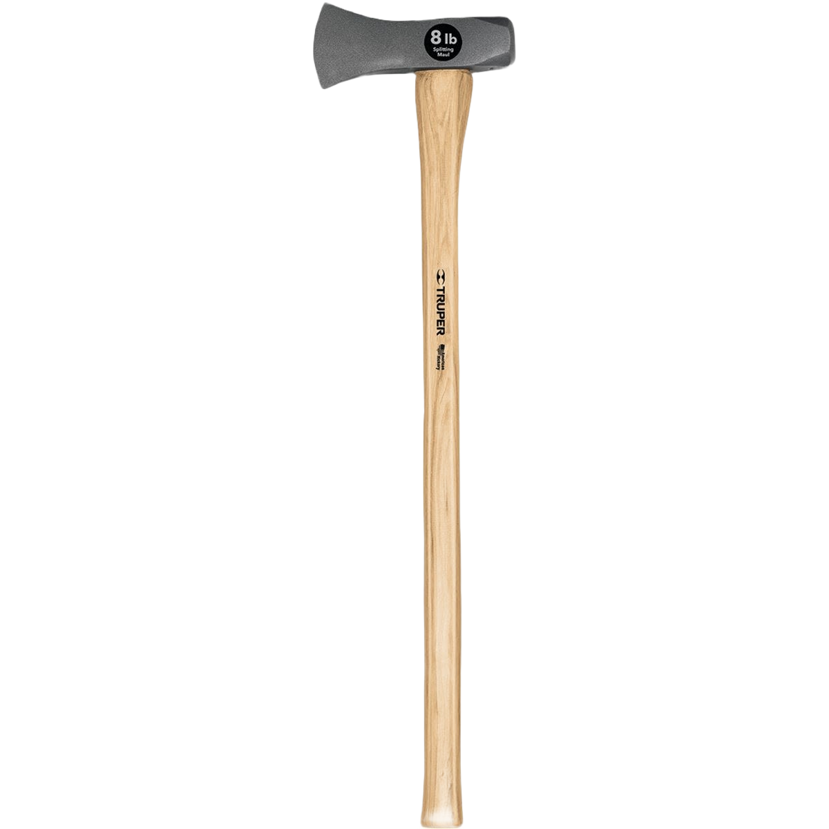 Wood splitter maul with wooden handle and black metal head weighing 8 pounds for tools and home improvement tasks