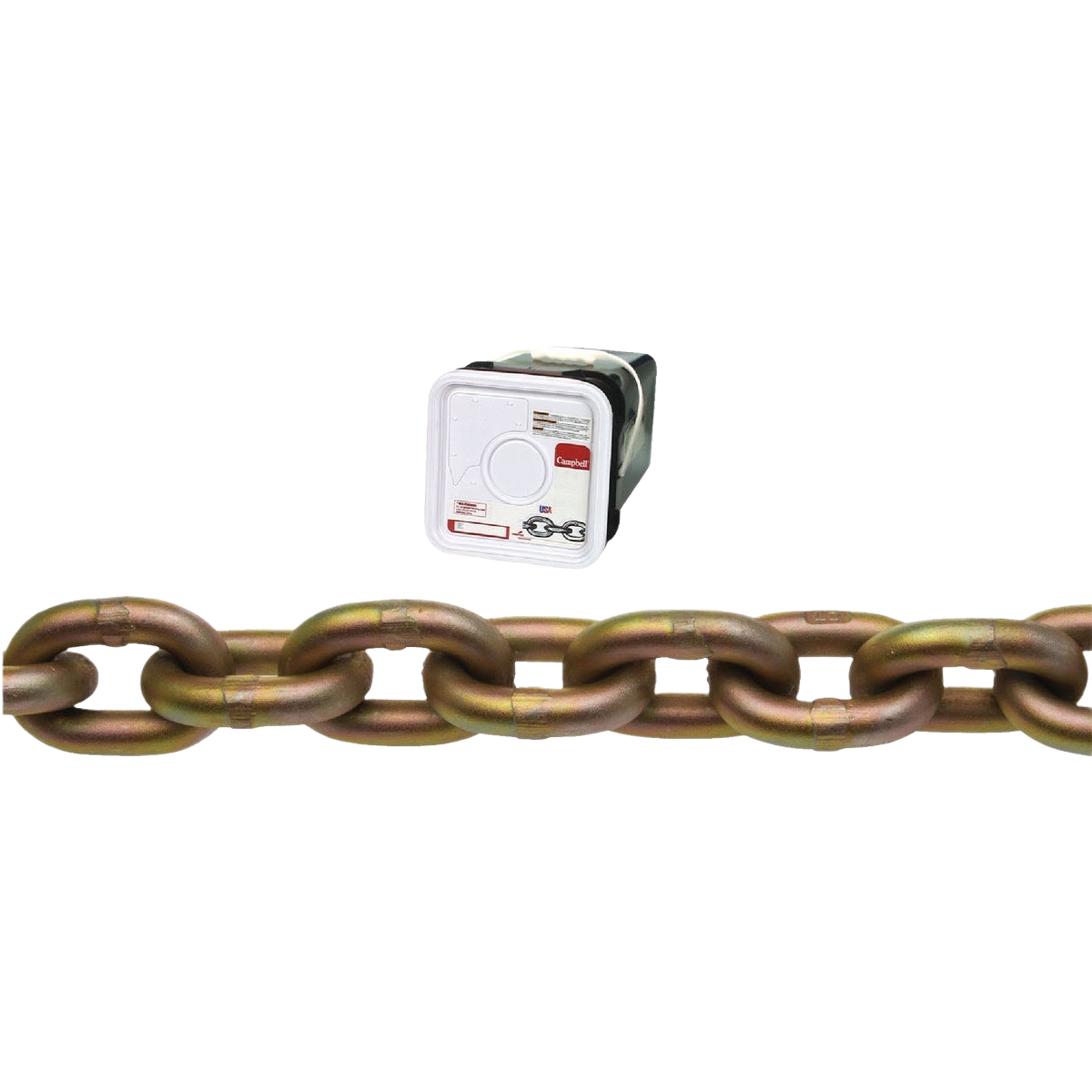 Heavy-duty Grade 70 chain with rust-resistant finish, suitable for tools and home improvement applications