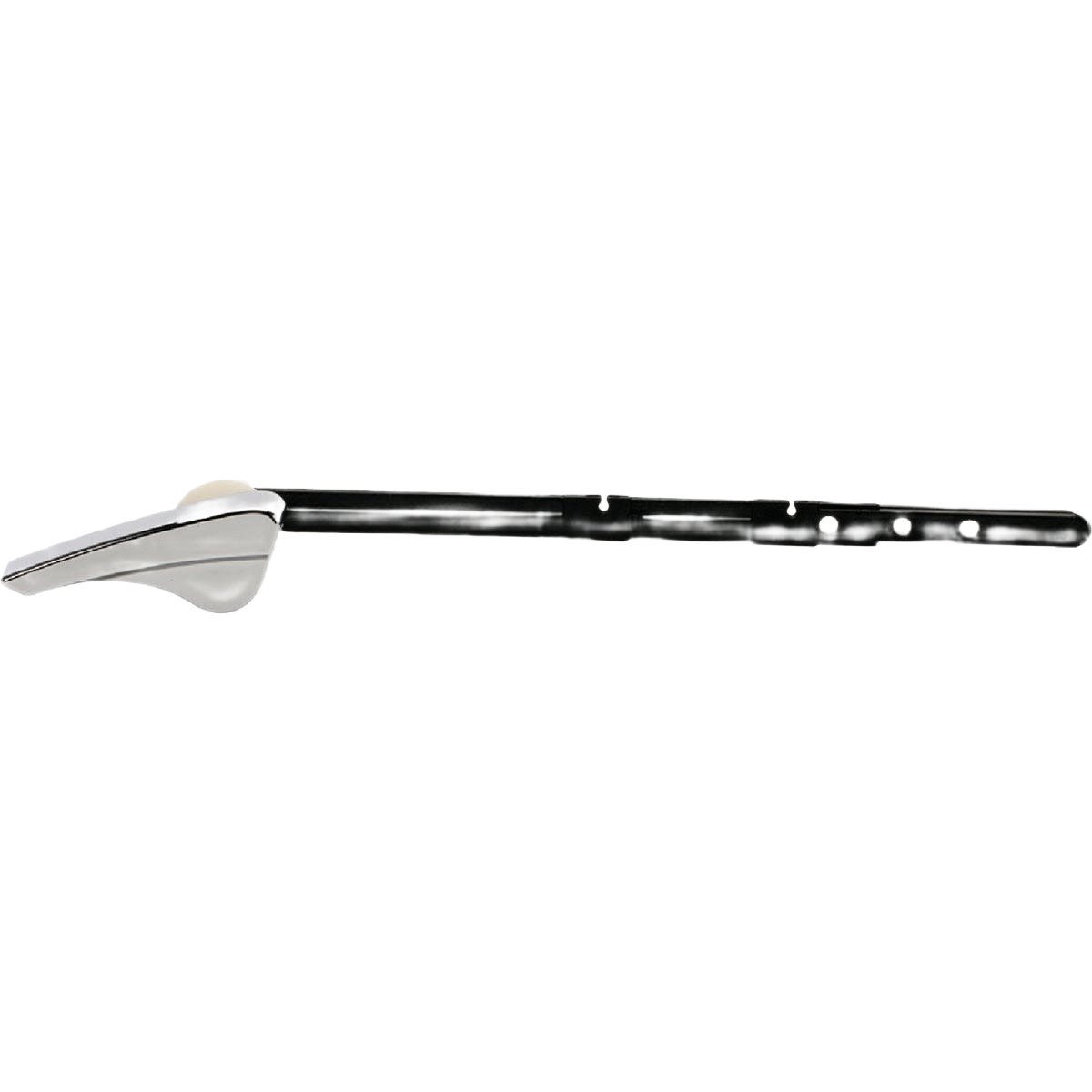 Adjustable black toilet tank lever with chrome handle for home improvement and plumbing repair use