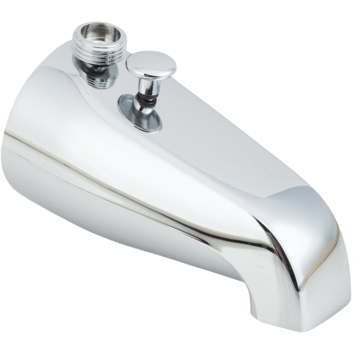 Chrome-plated bathtub shower diverter spout with top mount threaded outlet for handheld shower in plumbing repairs under $50