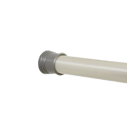 Brushed nickel aluminum shower rod with simple end cap, designed for home improvement and bathroom installation