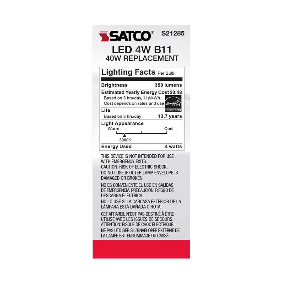 Satco clear soft white LED bulb with 4-watt energy-efficient lighting for electrical and ceiling fan collections under $50