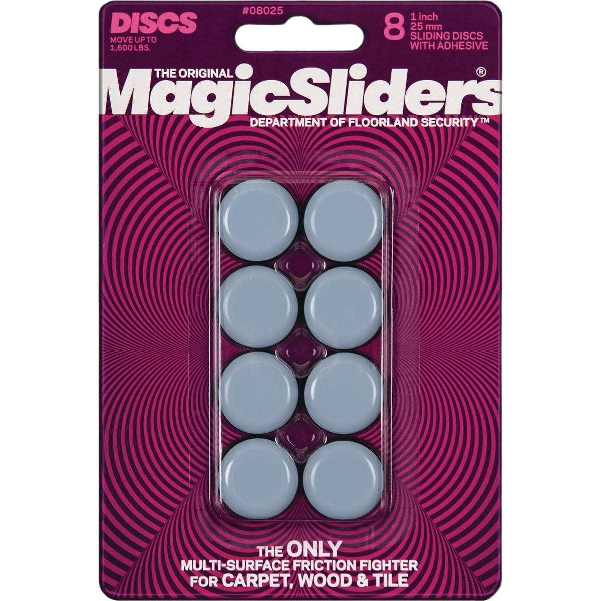 Pack of eight 1-inch round adhesive furniture glides for protecting floors and easing heavy furniture movement
