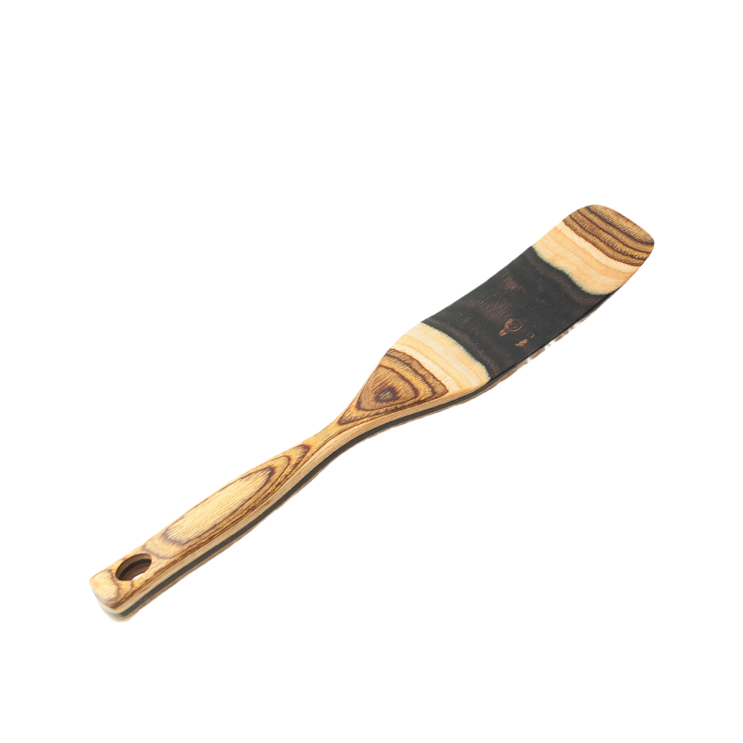 Handcrafted laminated Pakka wood spurtle with natural wood grain, ideal for kitchenware and cooking utensils under $50.