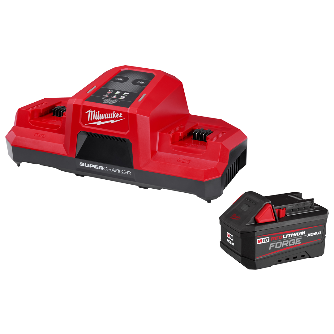 Milwaukee M18 18V Lithium-Ion Dual Bay Super Battery Charger with FORGE 6.0Ah Battery Pack