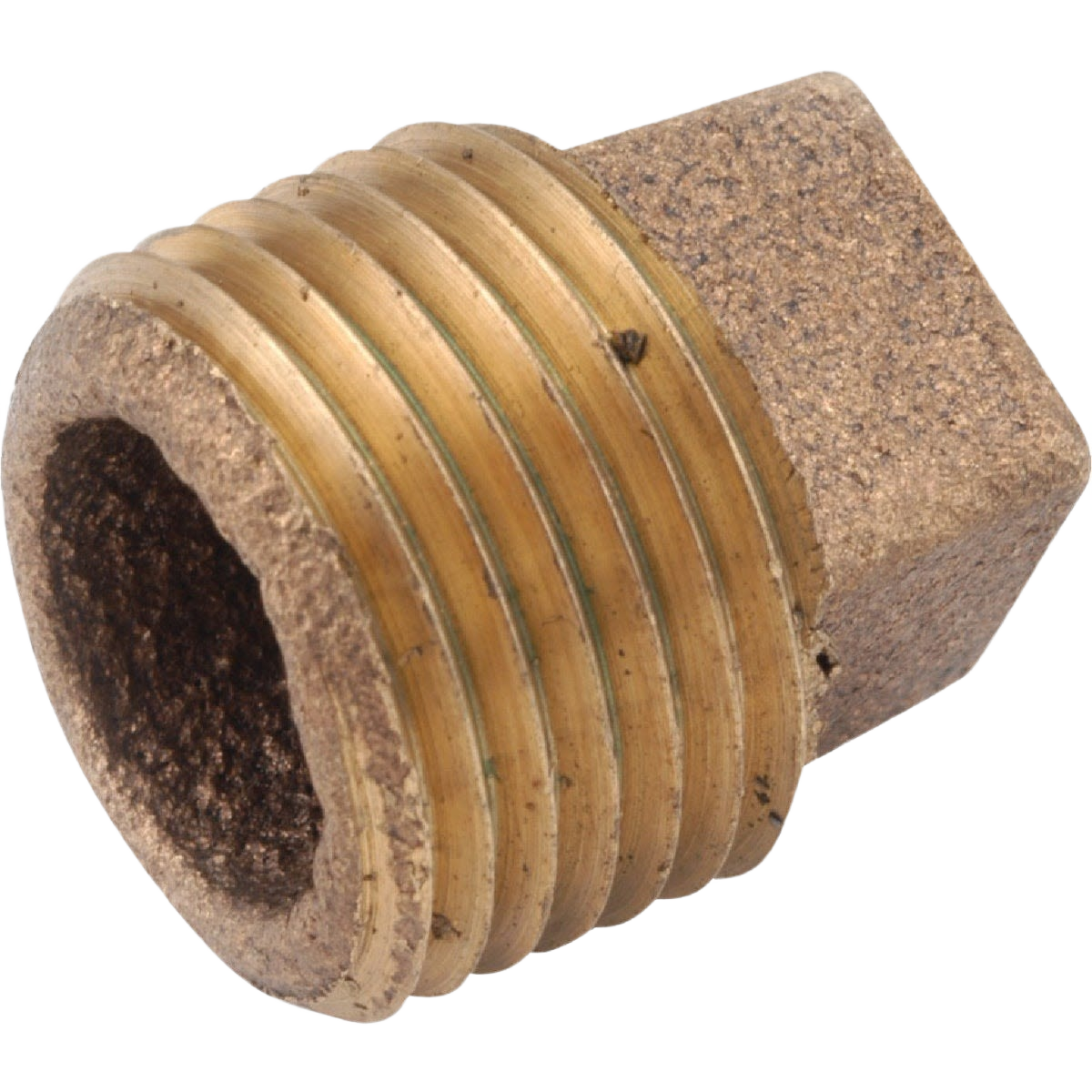 Red brass threaded pipe plug with cored interior for plumbing in pipes & fittings and home improvement collections