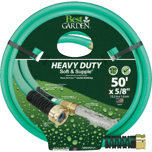 Heavy-duty green garden hose with brass fittings and reinforced design for watering and irrigation tasks under $100 collection