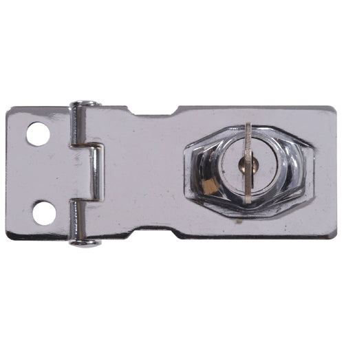 Chrome finished keyed safety hasp for gates and doors, durable hardware tool under $50 for home improvement projects
