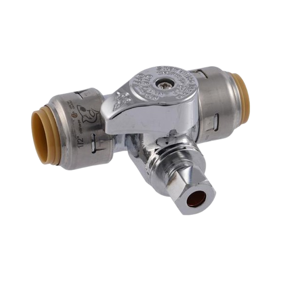 Chrome service stop tee with push-to-connect fittings for plumbing in pipes & fittings under $50 collection