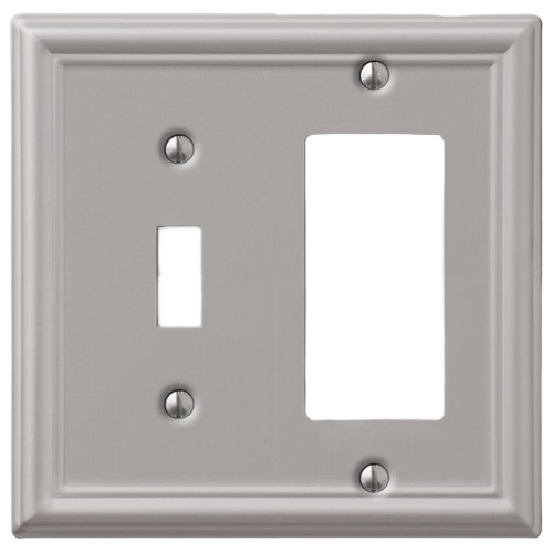 Brush nickel dual wallplate with toggle and rocker openings for electrical switches in home improvement collections under $50