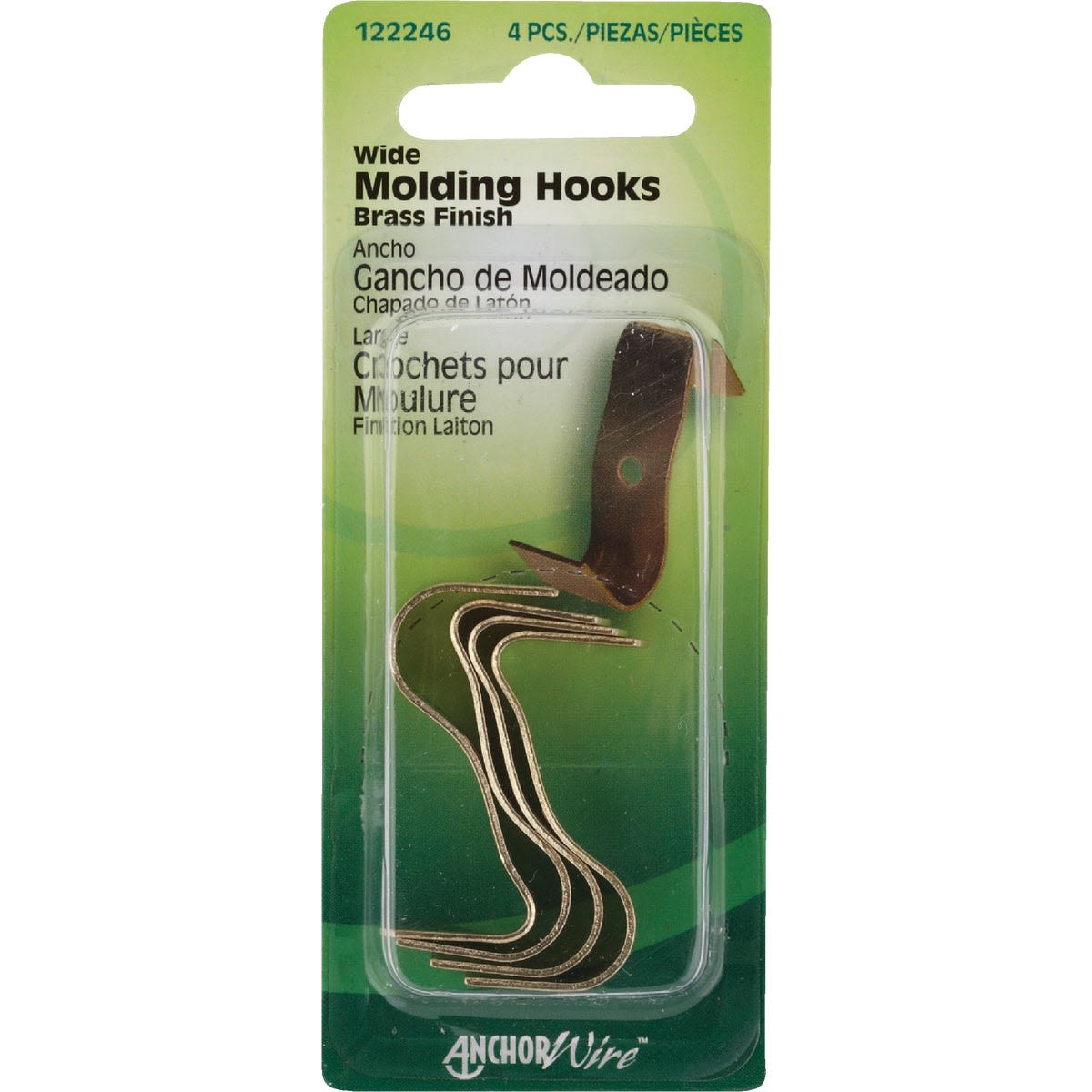 Set of four brass-finished wide moulding hooks for home improvement in hardware and fasteners collections under $25