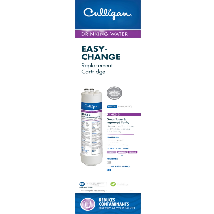 White cylindrical water filter cartridge with blue label for icemaker and refrigerator water purification tasks