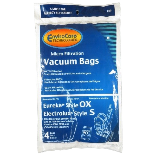 Pack of four micro-filtration vacuum bags compatible with Eureka Ox and Electrolux Style S canisters for home cleaning