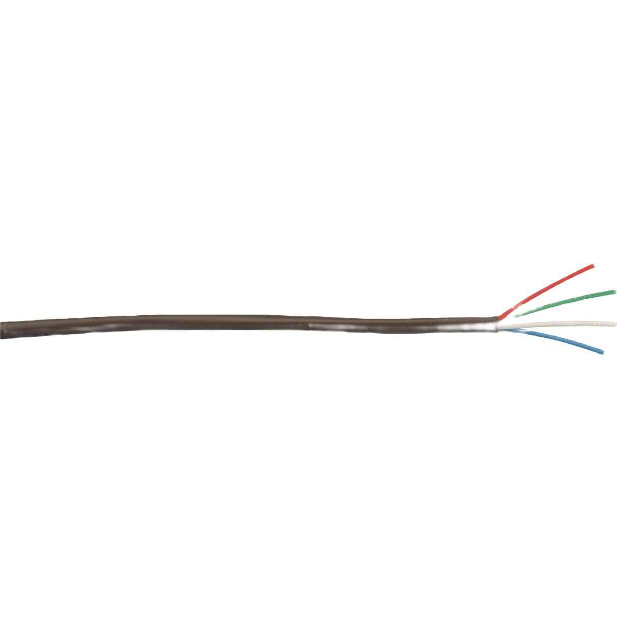 Black low-voltage thermostat wire with four color-coded insulated conductors for electrical and home improvement use