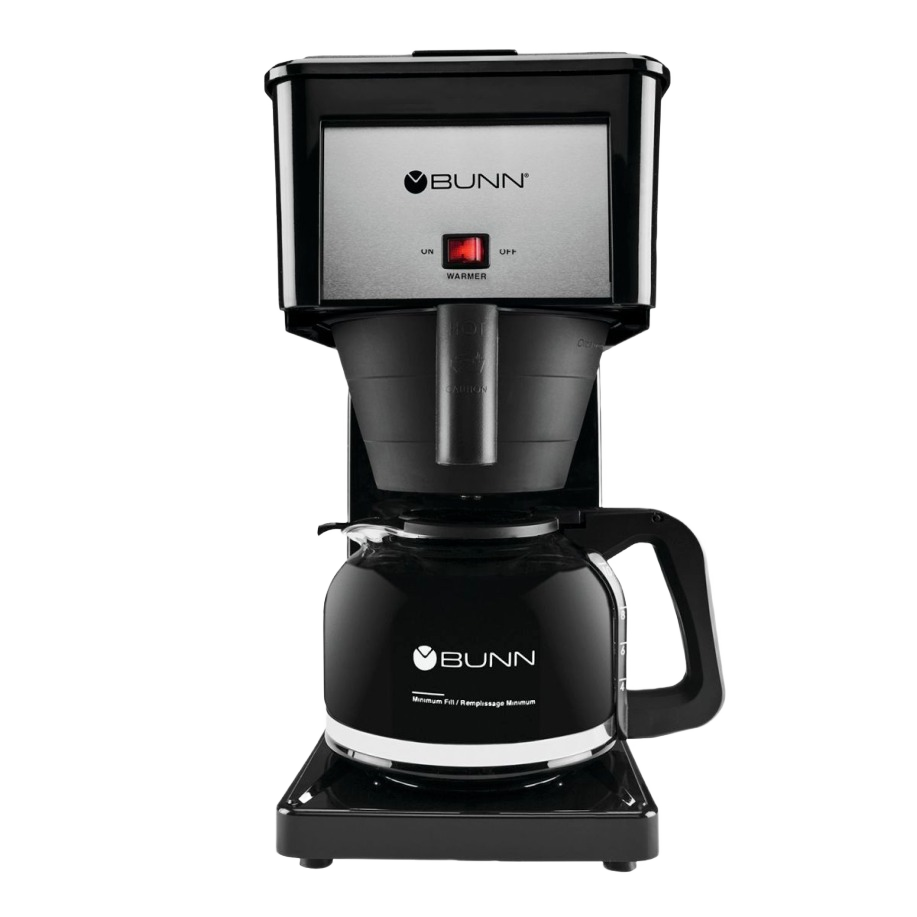 Black classic drip coffee maker with glass carafe and warming plate for home and kitchen use