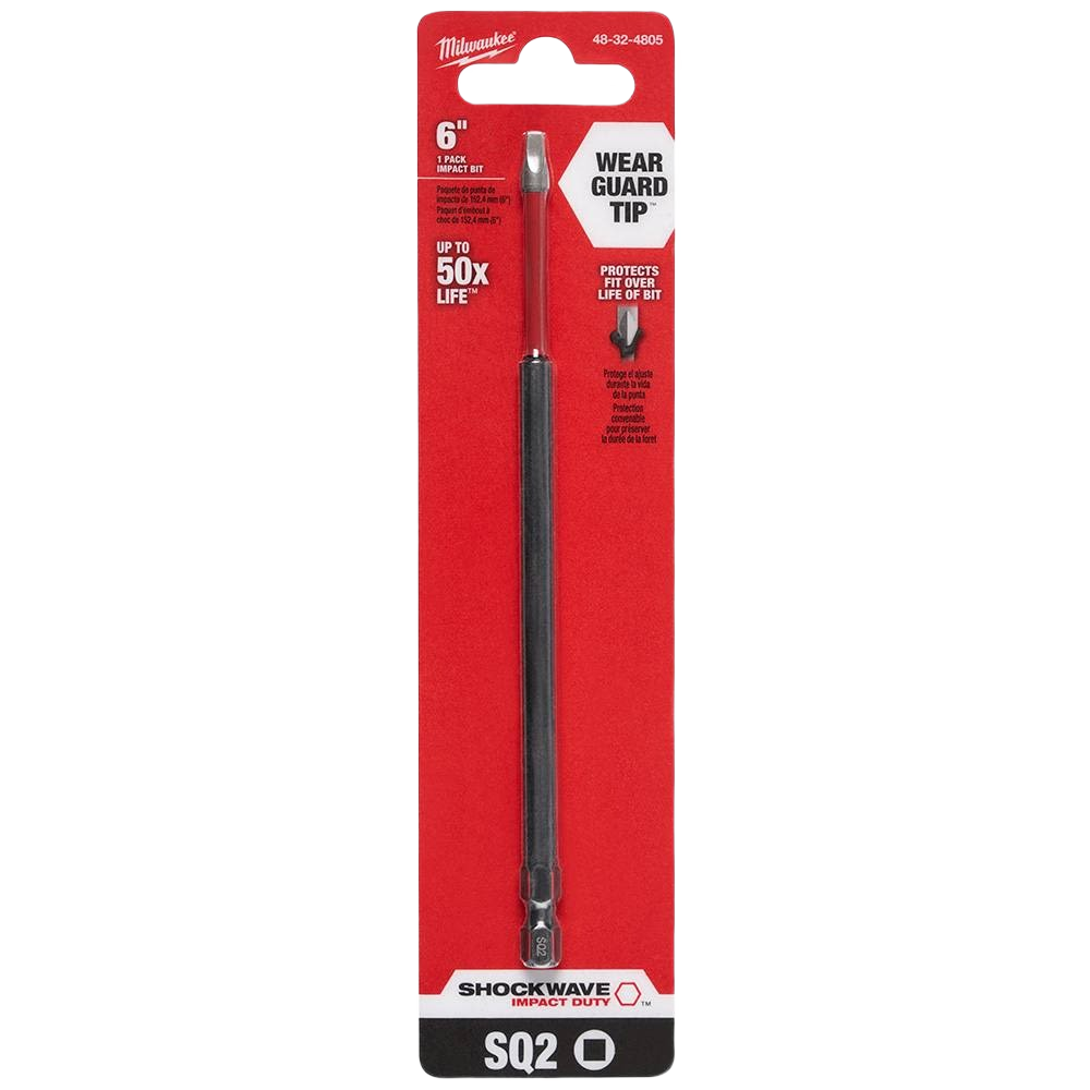 Milwaukee 6-inch impact duty square bit with Wear Guard Tip for enhanced durability in power tool accessories and home improvement.