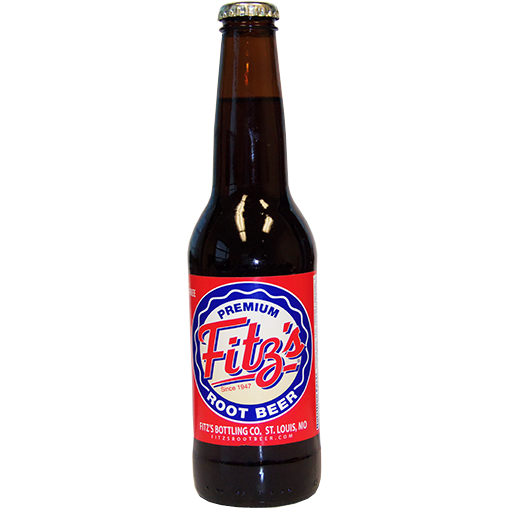 12 oz. Fitz's Root Beer bottle with red and blue label from Food & Beverage and Drinks collections
