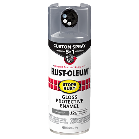 Gloss smoke gray protective enamel spray with custom 5-in-1 spray nozzle for home improvement under $50.