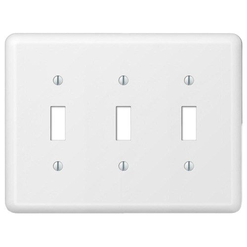 White three-toggle wallplate with a smooth finish, ideal for home improvement and electrical upgrades.