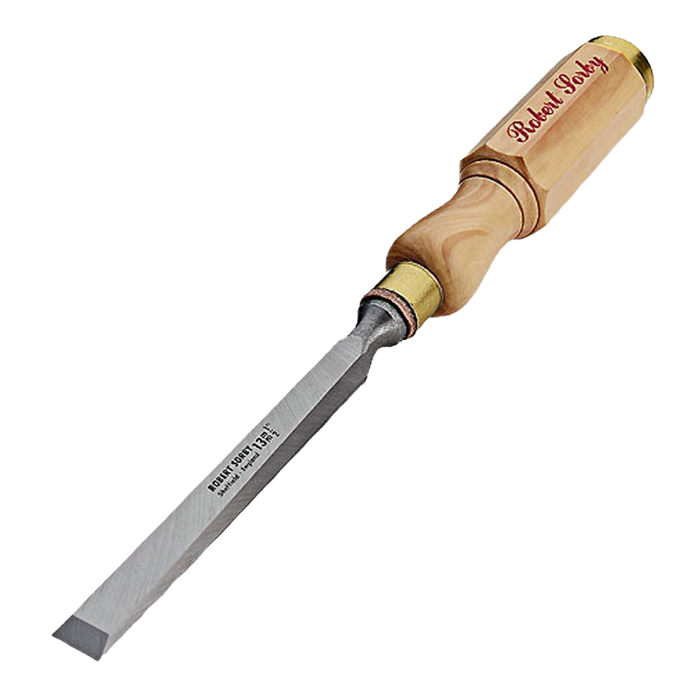 Bench chisel with octagonal boxwood handle and sharp steel blade for precision woodworking and home improvement tasks