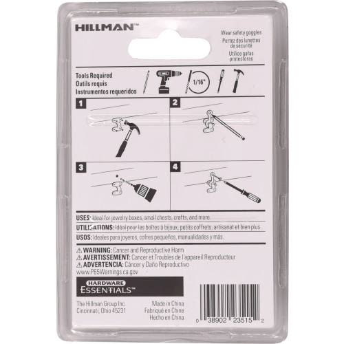 Hillman Hardware essentials packaging showing installation instructions for decorative oil rubbed bronze hooks and staples under $50 collection