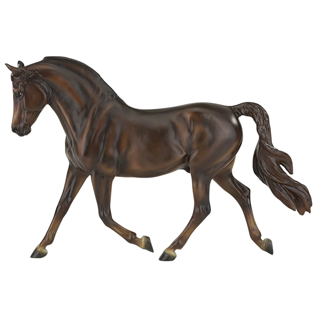 Sleek dark brown rearing horse figurine with detailed mane and tail, capturing elegant movement and form