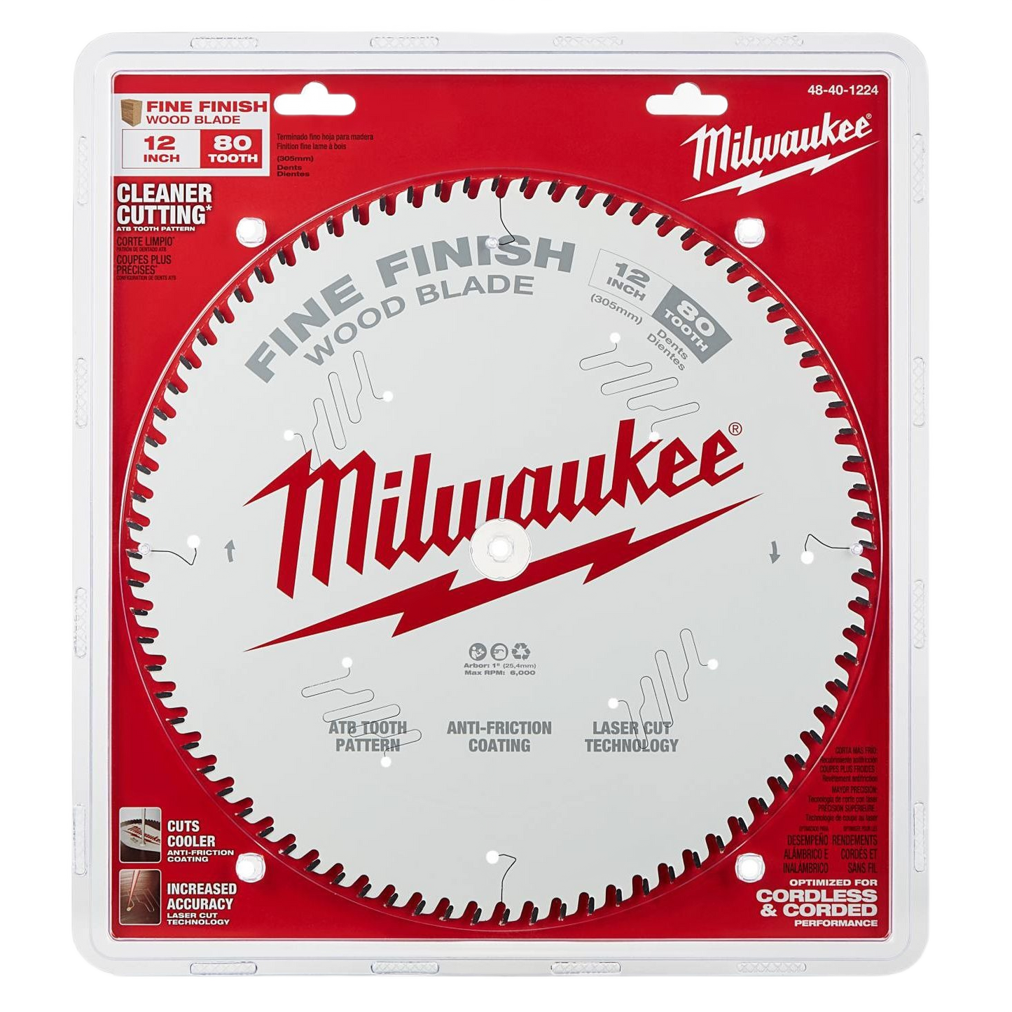 Milwaukee 12 inch 80-tooth circular saw blade with anti-friction coating for precise wood cutting tools accessories
