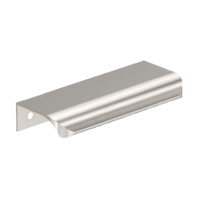Satin nickel cabinet edge pull with streamlined curved design for modern furniture hardware and home improvement projects.