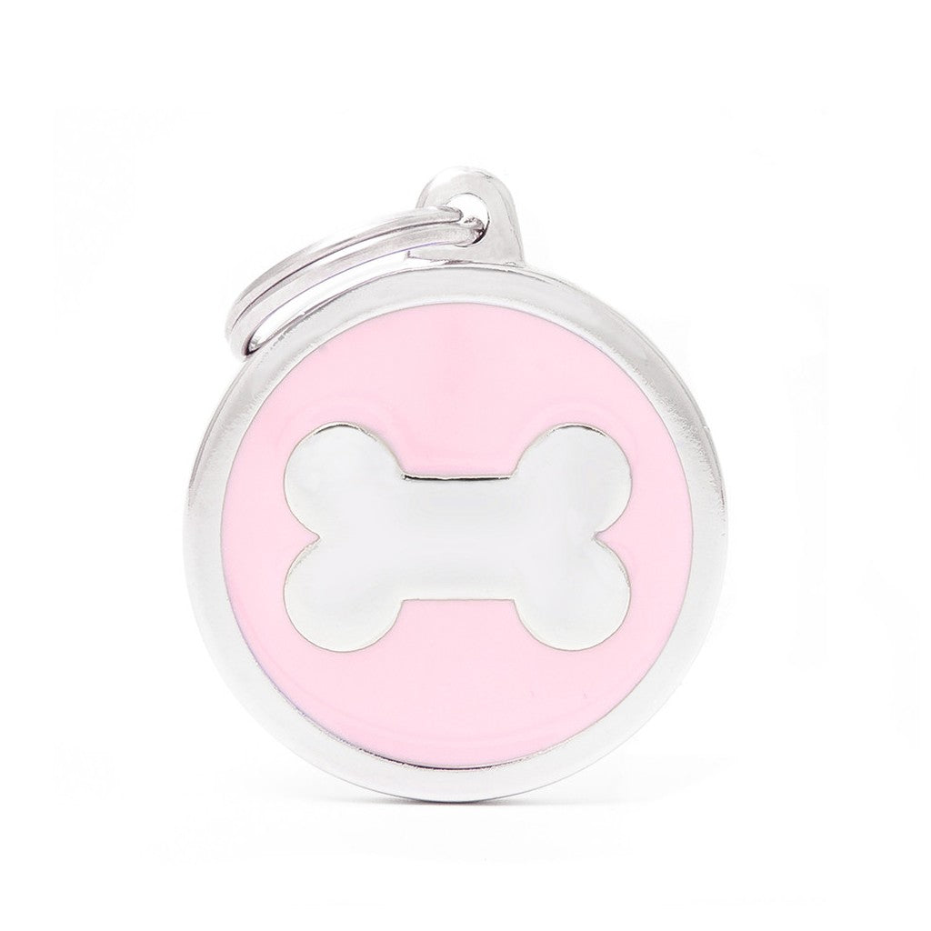 MyFamily Classic Big Pink Circle with Bone Pet Tag