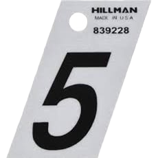 Black adhesive house number 5 with silver angle-cut edging for home improvement projects
