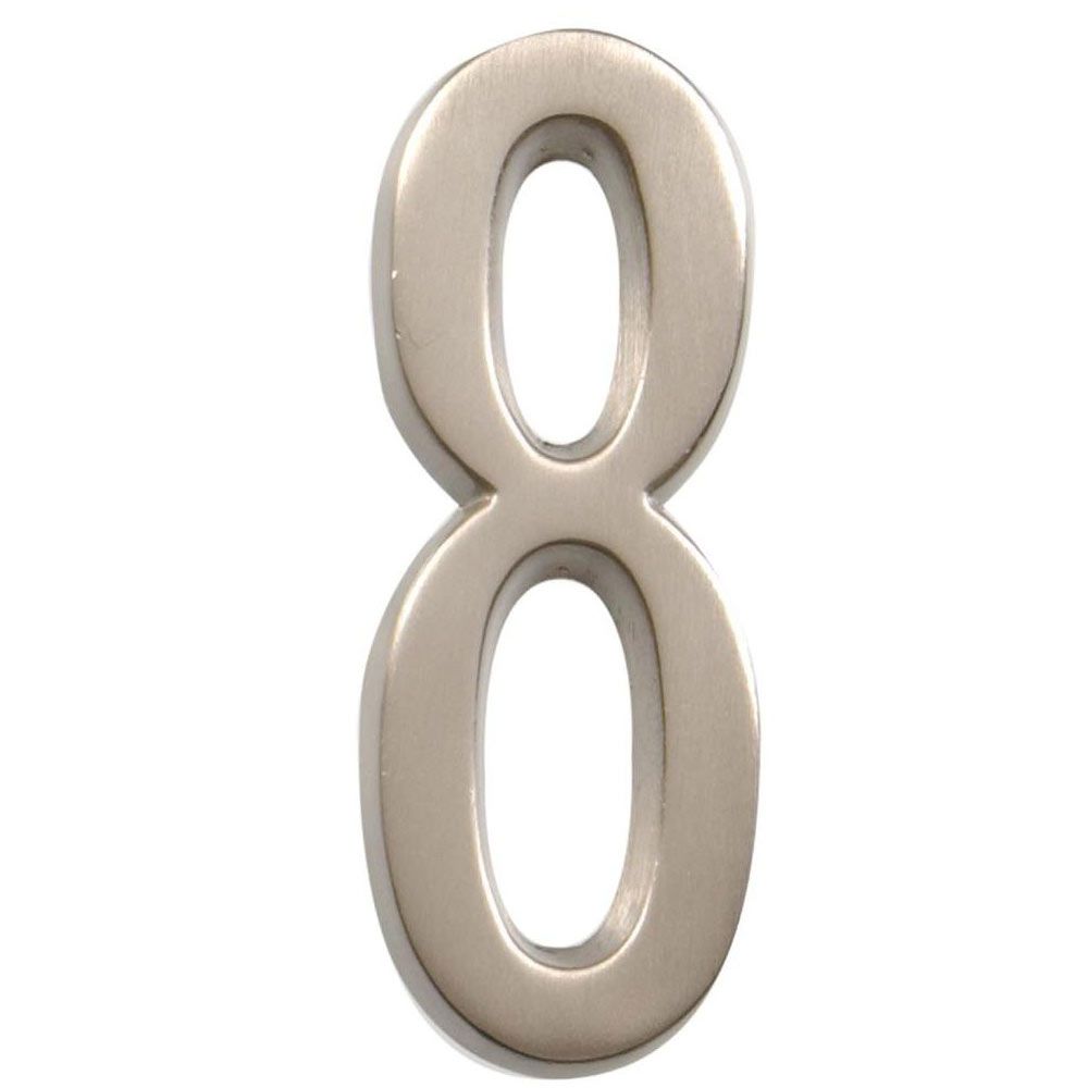 Nickel adhesive house number 8 with smooth finish for outdoor home improvement use
