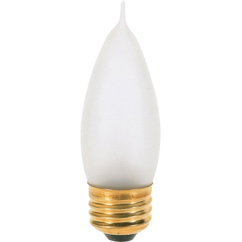 Frosted flame tip light bulb with medium brass base, ideal for lighting and electrical home improvement projects under $50 collections